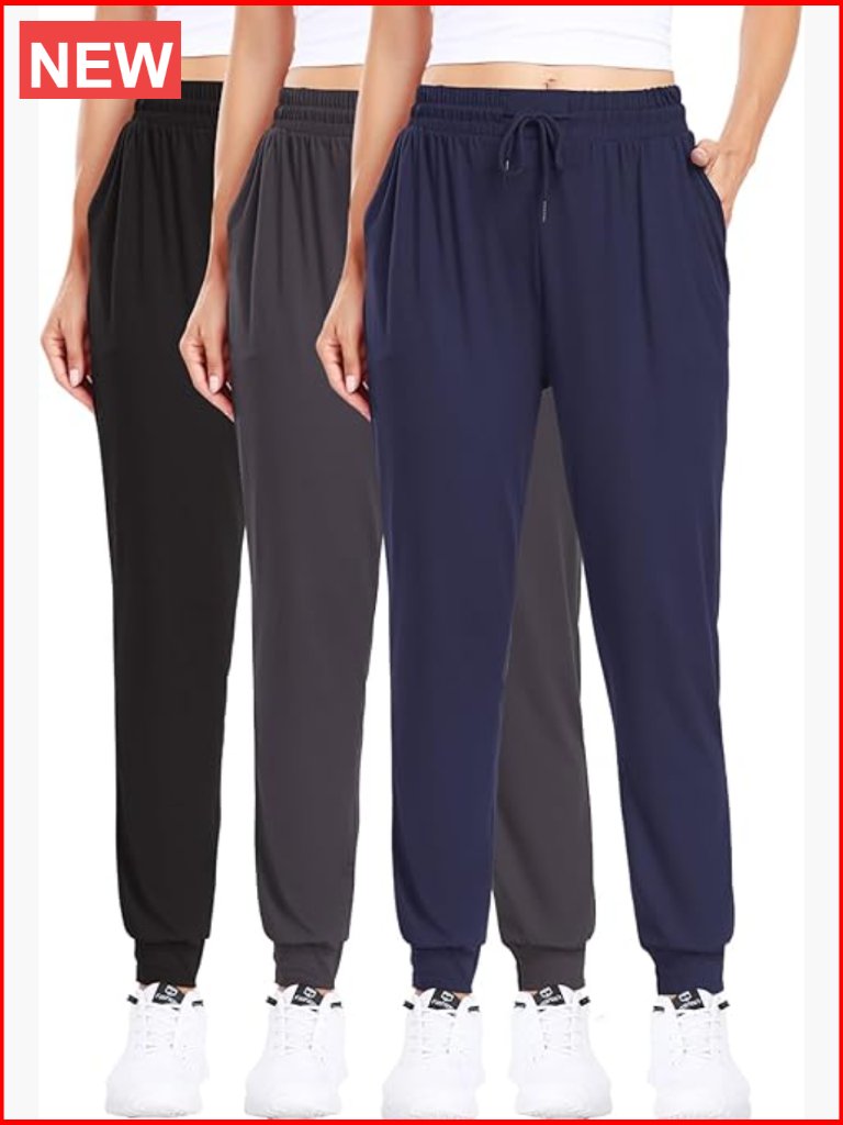 3 Pack Women Joggers With Pockets, Sweatpants For Running, Yoga & Lounge